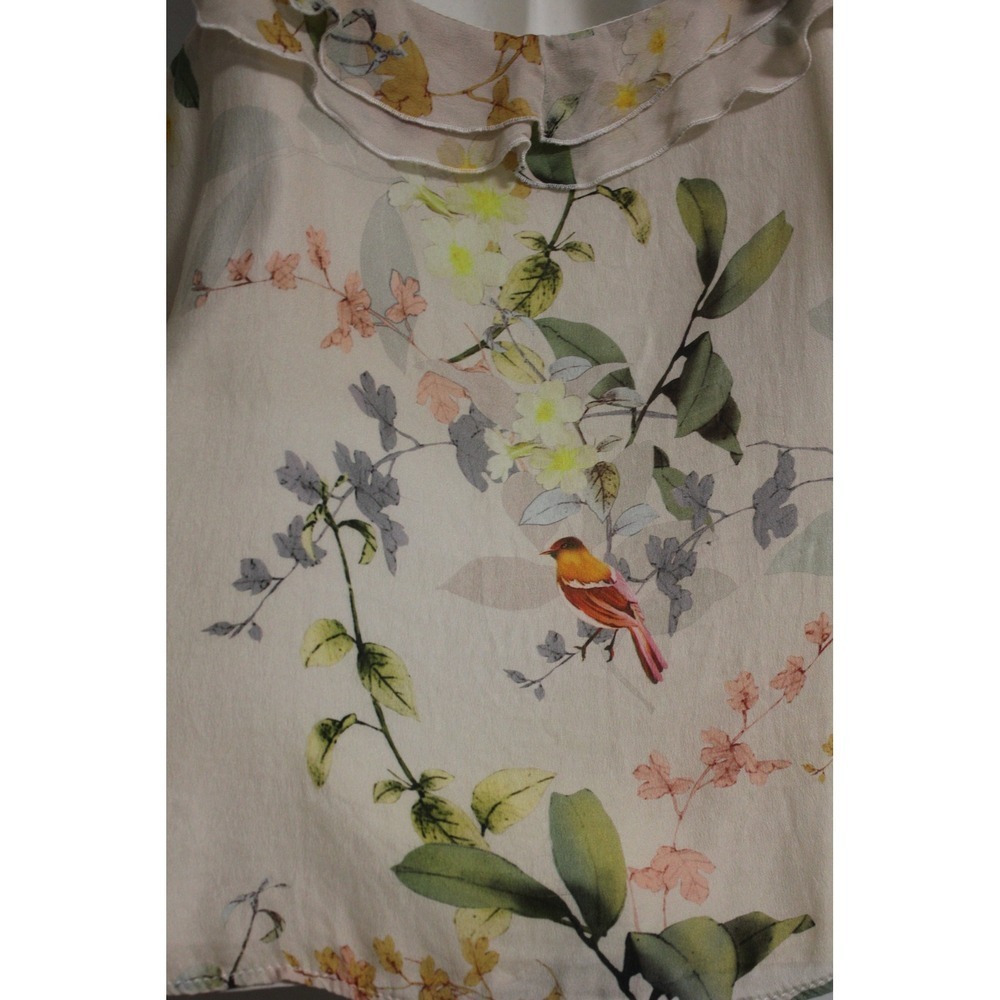 Lisa & Lucy Floral Bird Print Ruffle V-Neck Camisole Tank Top Cream Size M - Picture 7 of 11